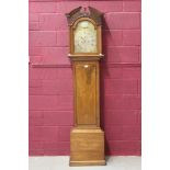 George III eight day longcase clock with arched brass and silvered dial, signed - Rob.
