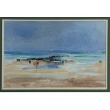 John Burman (born 1936), watercolour, figures on the beach, signed, 37 x 55cm,