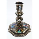 Antique French Limoges enamel candlestick in the Renaissance style,