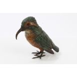 Early 20th century Austrian cold painted bronze inkwell in the form of a Kingfisher,