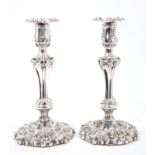 Fine quality matched pair of George III / IV silver candlesticks with tapering stems,