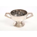 Early 20th century two-handled rose bowl of trophy form, with angular handles,