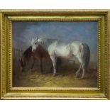 Edward Robert Smythe (1810 - 1899), oil on canvas - two horses, signed with initials, 29cm x 36cm,
