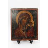 19th century Greek Icon, tempera on panel, depicting Madonna and Child, 31cm x 26.