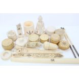 Collection of 19th and early 20th century worked ivory objects - including a Chinese cricket cage,