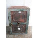 Victorian painted iron safe with dual panelled door enclosing painted interior of drawers and