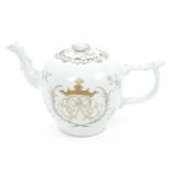 Mid-18th century Chinese export armorial teapot and cover with peach knop,