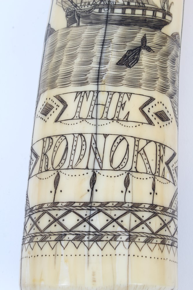 20th century carved hippopotamus tooth with ornate scrimshaw decoration depicting the whaling ship - Image 6 of 10