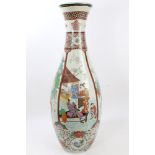 Large early 20th century Japanese porcelain bottle-shaped floor vase with painted domestic scenes