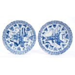 Pair late 17th century Chinese Kangxi blue and white dishes,