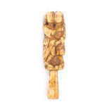 Fine late 17th century Indo-Dutch / Portuguese erotic ivory pipe tamper carved in relief with