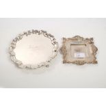 Edwardian silver card tray of circular form, with piecrust border and engraved - 'Dorothy',