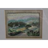 Joan Ascott nee Earee (1915 - 2017), embroidery - Landscape, 17cm x 21cm, framed,