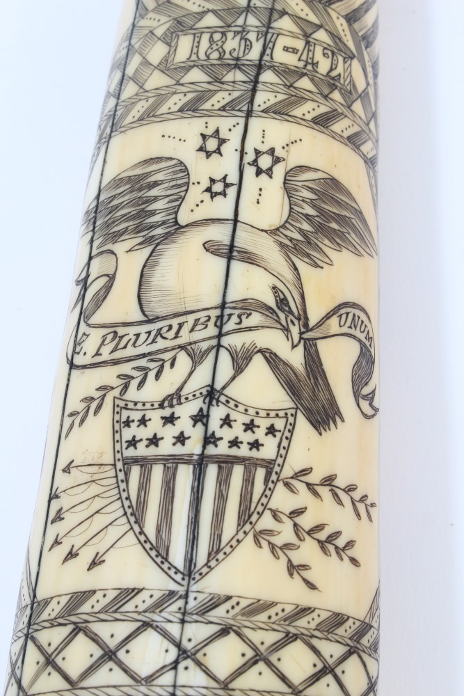 20th century carved hippopotamus tooth with ornate scrimshaw decoration depicting the whaling ship - Image 4 of 10