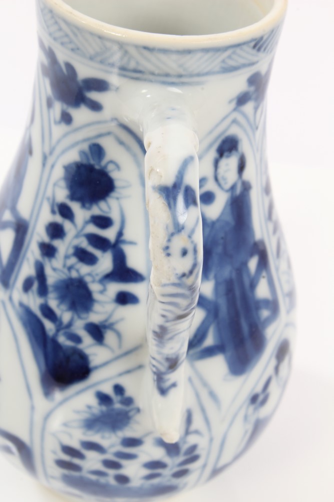 Late 17th century Chinese blue and white jug and cover with moulded and painted figure and floral - Image 5 of 12