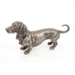 Early 20th century WMF dachshund, realistically modelled with head and tail up and wearing a collar,