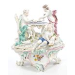 Fine 18th century Meissen figure group of cherubs and a blindfold Cupid picking names out of a bowl,