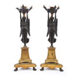 Pair good quality George III bronze and ormolu candlesticks in the form of winged classical female