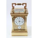 Fine quality contemporary carriage clock with French eight day repeat / alarm movement and lever