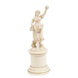 Fine early 20th century carved ivory figure of a flower girl, on ivory socle plinth, 15.