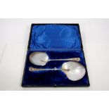 Pair impressive late 19th century silver plated caviar serving spoons with mother of pearl shell