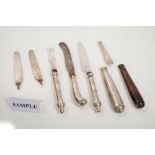 Large selection of late 18th / early 19th century silver knife handles - including some pistol grip,