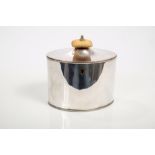 Early 19th century silver plated locking tea caddy of oval form,