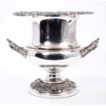 19th century silver plated twin-handled wine cooler of campana form, with foliate decoration,