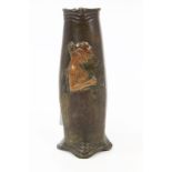 Early 20th century cold painted bronze Art Nouveau vase decorated with a girl with butterfly, 13.