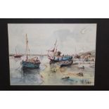 Jack Cox (1914-2007), watercolour, fishing boats, North Norfolk, signed, 26 x 34cm, framed,