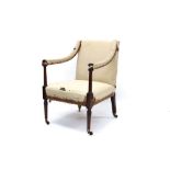 George III mahogany library chair with downswept arms,