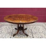 Victorian figured walnut and line-inlaid loo table,