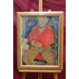 Constance Stubbs (1927 - 2015), mixed media - portrait of a seated man, 'Les', signed, framed, 58.