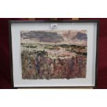 Joan Hodes (b. 1925), monoprint - Marshes at Snape, signed, in glazed frame, 32cm x 43cm.