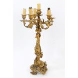 19th century French ormolu six-sconce candelabrum converted to electric lamp with rococo,