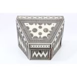 Late 19th century Indian inlaid ivory and sandalwood stationery box with fine geometric inlaid