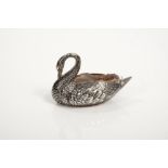 Late Edwardian silver pincushion realistically modelled in the form of a swan with arched neck and
