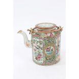 Late 19th century Cantonese drum teapot with polychrome floral, bird,