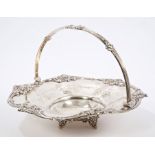 Victorian silver cake basket of dished circular form,
