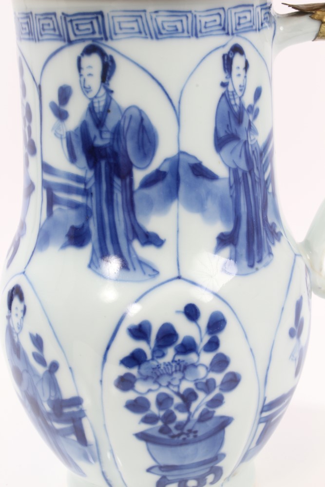 Late 17th century Chinese Kangxi blue and white and gilt metal mounted tankard and cover with - Image 6 of 13