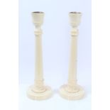 Fine pair 1930s turned ivory candlesticks with silver sconces (hallmarked London 1935),