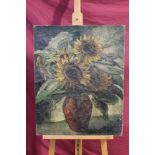 Paul Earee (1888 - 1968), oil on canvas - Sunflowers, signed, titled to original label verso,