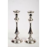 Pair contemporary silver candlesticks of waisted form,
