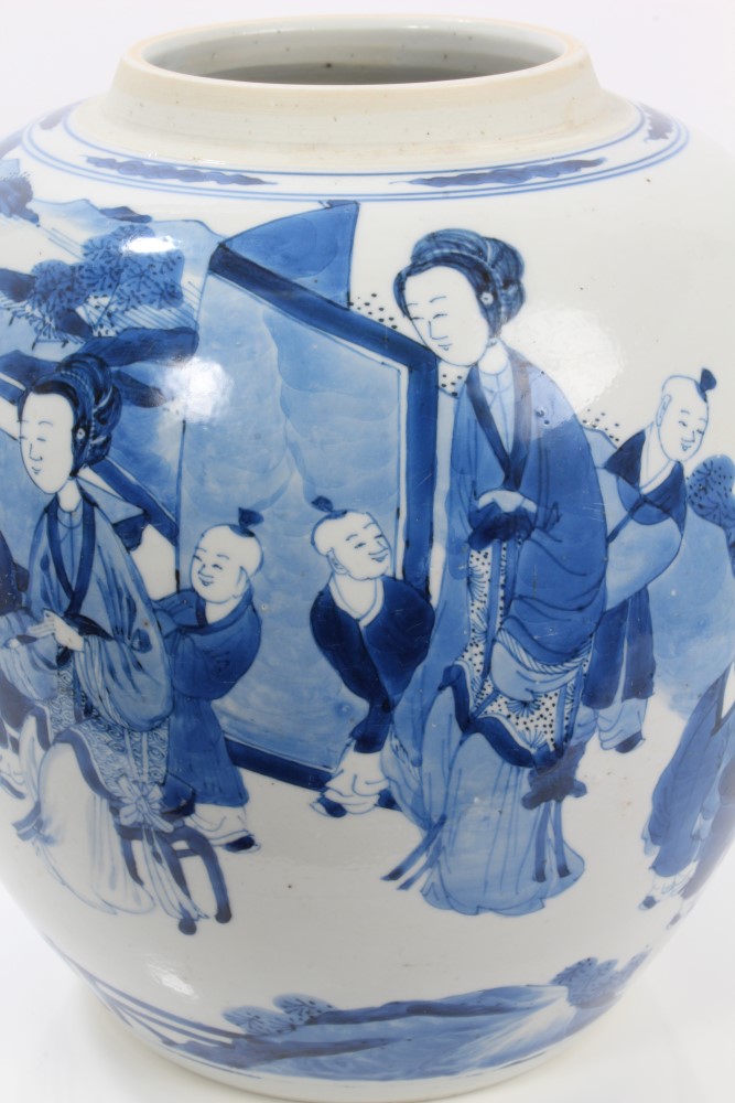 Late 17th century Chinese Kangxi blue and white baluster ginger jar painted with continuous figural - Image 13 of 19
