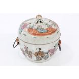 Late 19th century Chinese famille rose bowl and cover with peach knop,