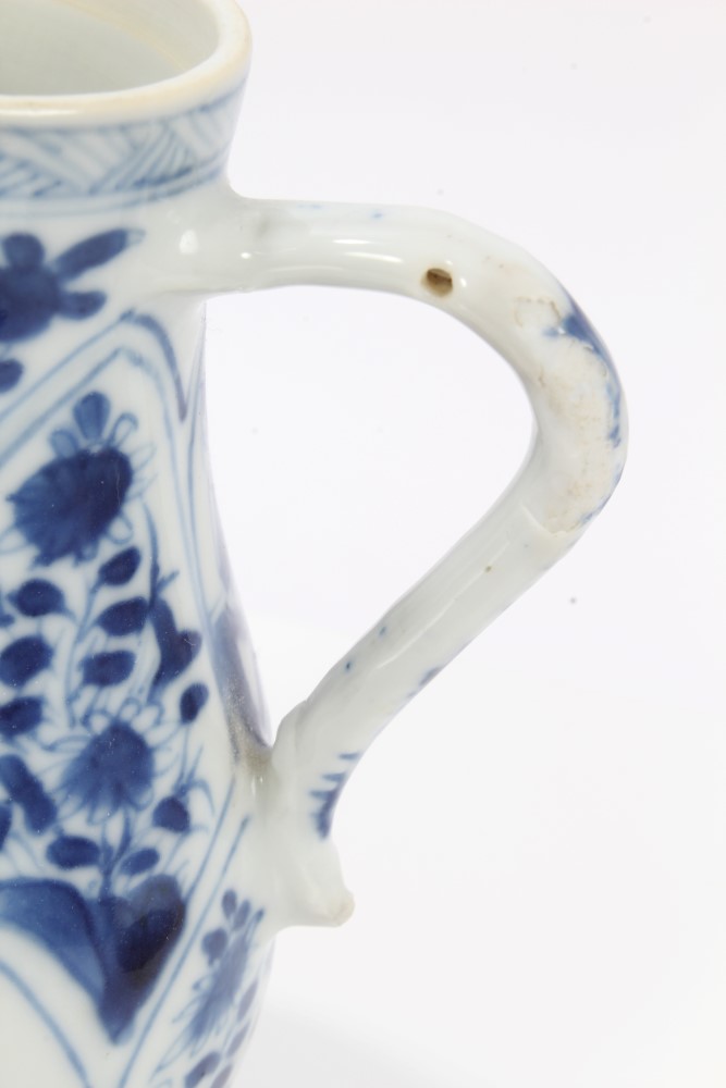 Late 17th century Chinese blue and white jug and cover with moulded and painted figure and floral - Image 4 of 12