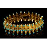 Turquoise and yellow metal articulated bracelet in the manner of Kutchinsky,