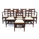 Set of eight early 19th century mahogany and satinwood inlaid dining chairs with bar back and