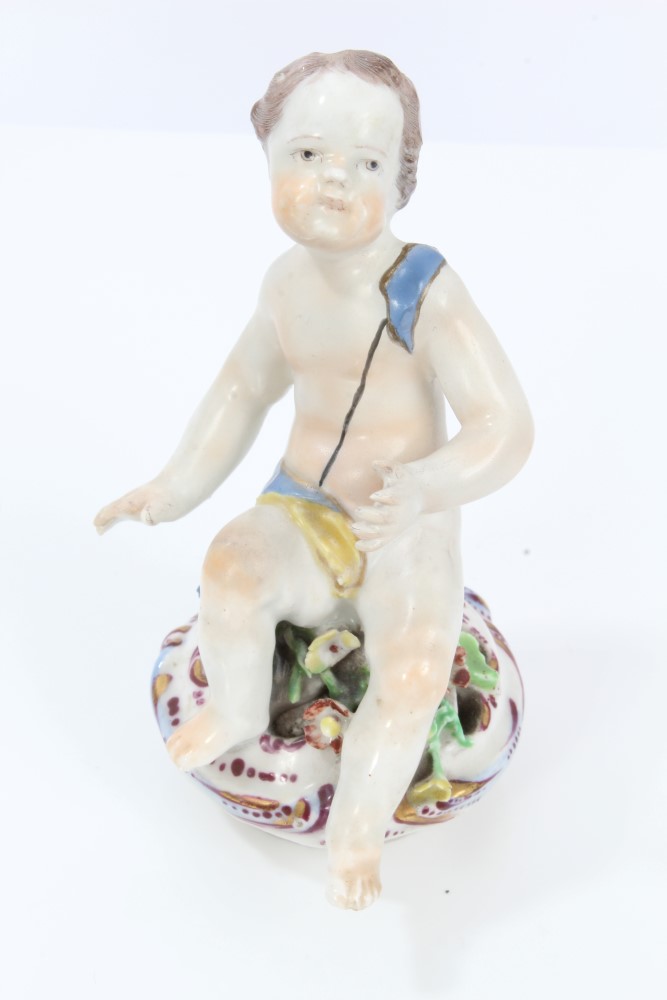 Fine 18th century Bow polychrome porcelain vase with putto mount to lid and three putti supporters - Image 12 of 14