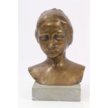 Georges Minne (1866 - 1941), bronze sculpture of a female bust, signed, raised on square plinth,